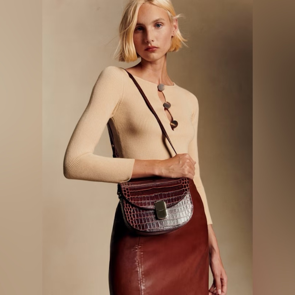 Sezane CLAUDE BAG CHOCOLATE CROCODILE PRINT - Picture 3 of 14